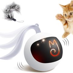 Interactive Cat Ball Toy Set, Fun Tracker, Automatic Rolling Chase Ball with Fluffy Tail, A Small Mice, Rechargeable