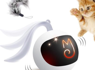 Interactive Cat Ball Toy Set, Fun Tracker, Automatic Rolling Chase Ball with Fluffy Tail, A Small Mice, Rechargeable