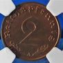 War-time Germany 1939A 2 Reichspfennig NGC Graded MS63 RB Image 5