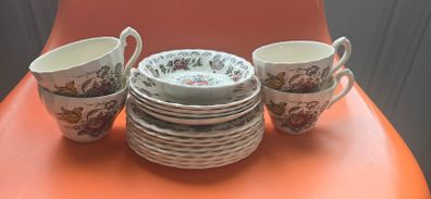 17 Piece Incomplete Vintage Myott Myotts Dynasty Swirl Indian Tree  Teaset Delph HTF Fine Staffordshire Ware