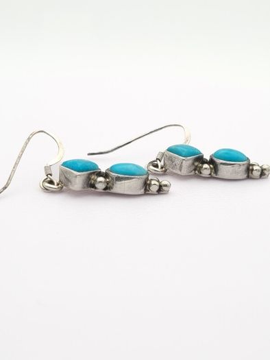 Vintage 925 Sterling Silver & Turquoise Tribal Earrings