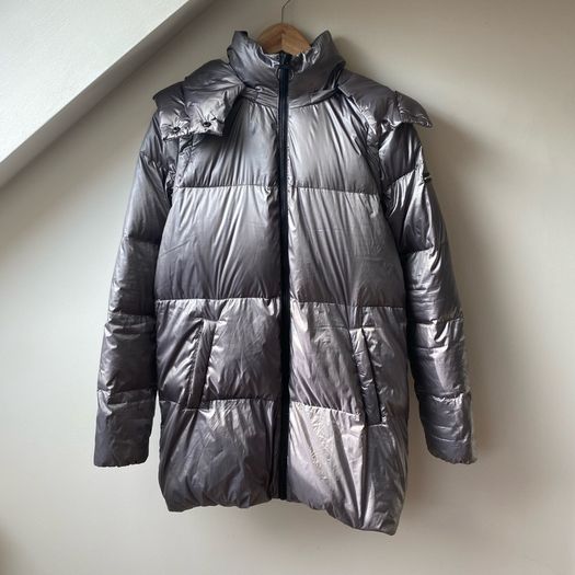 DKNY Sport Metallic Silver Longline Down Puffer Jacket Coat