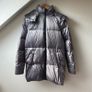 DKNY Sport Metallic Silver Longline Down Puffer Jacket Coat Image 5