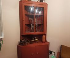 Vintage mid century wooden corner display/ drinks cabinet