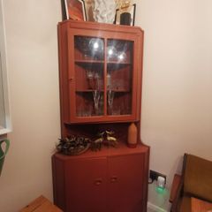 Vintage mid century wooden corner display/ drinks cabinet