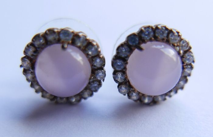 Vintage  Sterling Silver 925 Gold Plated Moonstone agate Earrings 2,6g