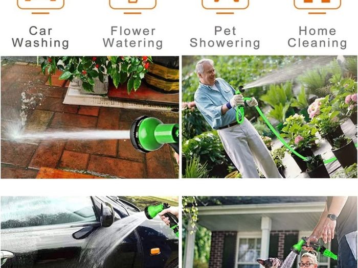 50 FT Expandable Garden Hose with 3/4", 1/2" Fittings, Anti-Leakage - Flexible Expanding Hose with 8 Function Spray Nozzle MULTIPLE COLOURS/SIZES AVAILABLE (FREE POSTAGE)