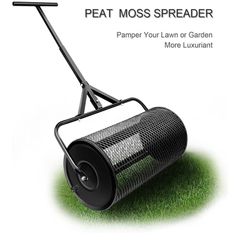 24 Inch Compost Spreader, Durable Peat Moss Spreader with Adjustable T Shaped Handle for Planting Seeding, Garden Lawn Care Manure Spreaders Roller (Black L)