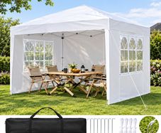 Pop Up Canopy 2.95 x 2.95 m  Instant Canopy Portable Gazebo with 3 Sidewalls & 2 Ventilated Windows, Height Adjustable Pop-Up Outdoor Shelter Tent for Events