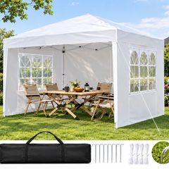 Pop Up Canopy 2.95 x 2.95 m  Instant Canopy Portable Gazebo with 3 Sidewalls & 2 Ventilated Windows, Height Adjustable Pop-Up Outdoor Shelter Tent for Events