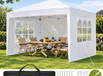 Pop Up Canopy 2.95 x 2.95 m  Instant Canopy Portable Gazebo with 3 Sidewalls & 2 Ventilated Windows, Height Adjustable Pop-Up Outdoor Shelter Tent for Events