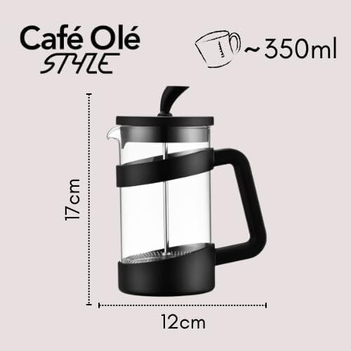 Caf Ole Style Cafetiere, 350ml 1 Cup Plastic and Glass French Press Coffee Maker Matt Black