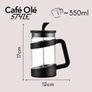 Caf Ole Style Cafetiere, 350ml 1 Cup Plastic and Glass French Press Coffee Maker Matt Black Image 3
