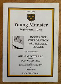 1991 Young Munster v Old Wesley R.F.C - AIL Division 1 Rugby Programme