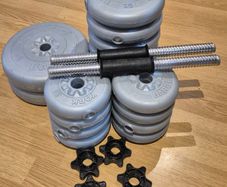 York Adjustable Dumbbell Weights Set w/Vinyl Plates, Bars & Collars