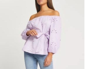 River Island Lilac Bardot Top Sz 16 New