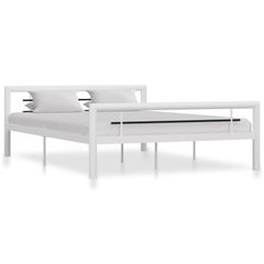 Bed Frame White and Black Metal 160x200 cm