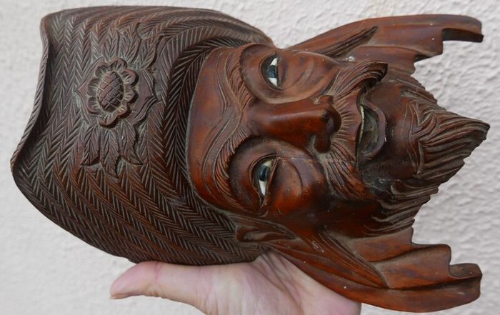 Vintage 19C Chinese Asian Oriental Wooden Hand Carved Mask ,Wood Mask Rose wood 10,5"