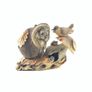 Adorable signed rustic tableau of hedgehog & sparrow having a chat, with hidey holes for tiny field mice. Hand carved, a special Christmas gift Image 2