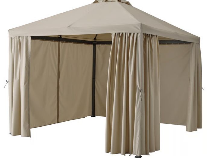 Gazebo with curtains beige