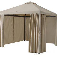 Gazebo with curtains beige