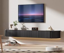Floating TV Stand Unit with RGB LED Light - 180CM Wall Mounted TV Cabinet with Upgraded Storage & Rounded Edges, Modern TV Media Console for 65-75 Inch TVs