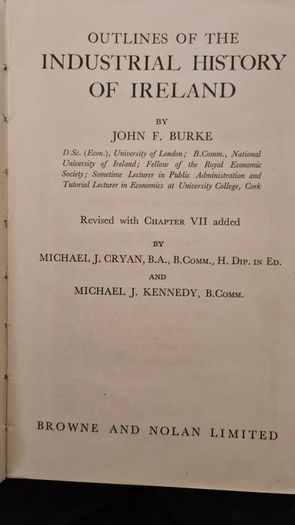 Outlines Of The Industrial History Of Ireland By John F. Burke. Brown And Nolan Limited. Hardback In Fair Condition.