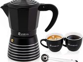 Rainbean Striped Black Stove Top Pot Espresso Maker 300 ml / 6 Cup Moka Gift Set with 2 Cups