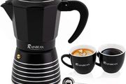 Rainbean Striped Black Stove Top Pot Espresso Maker 300 ml / 6 Cup Moka Gift Set with 2 Cups