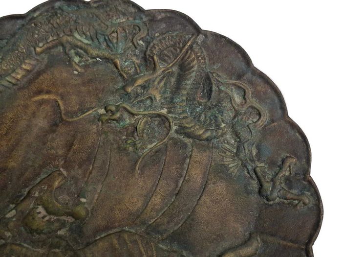 Japanese Bronze Meiji Bowl, dragon and banded tiger