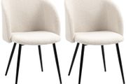 2-piece set dining chairs, upholstered chairs with fabric cover, kitchen chairs with steel legs, curved backrest, Cream White