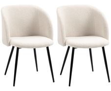 2-piece set dining chairs, upholstered chairs with fabric cover, kitchen chairs with steel legs, curved backrest, Cream White