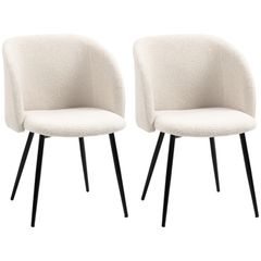 2-piece set dining chairs, upholstered chairs with fabric cover, kitchen chairs with steel legs, curved backrest, Cream White