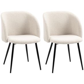2-piece set dining chairs, upholstered chairs with fabric cover, kitchen chairs with steel legs, curved backrest, Cream White