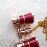 Vintage style opera glasses, small binoculars, red and gold with chain Image 10