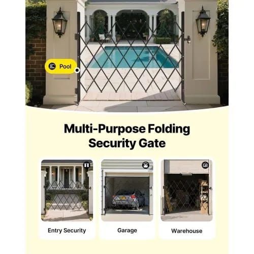 Single Folding Security Gate, Lockable Scissor Gate with 360 Swivel Casters, Outdoor Barricade Steel Retractable Gates, for Entry Security, Garage