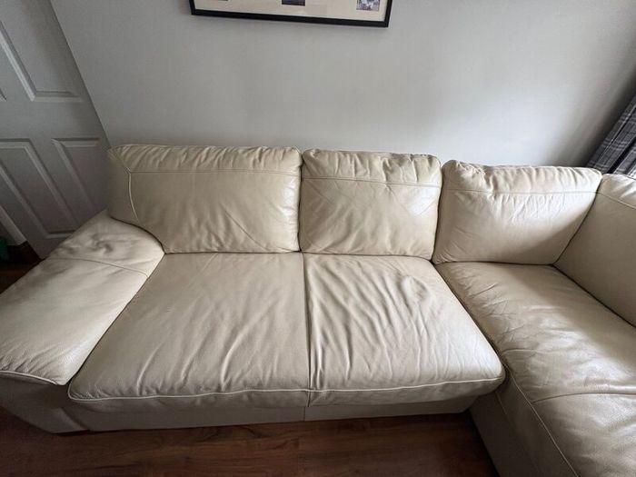 Cream leather left hand corner Sofa