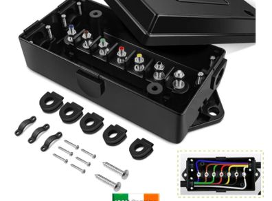 Trailer Wiring Electrical Junction Box 7-pole Terminal Weatherproof Black Poly