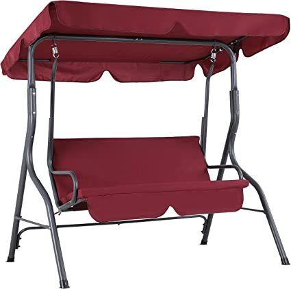 Garden Hammock 3 Seater Swing Chair Patio Bench Seat with Canopy Outdoor - Olive