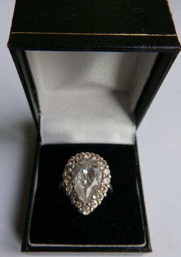 Vintage Sterling Silver 925 Big Stone Ring Women Champagne Crystal Cubic Zirconia 10g size Q1/2