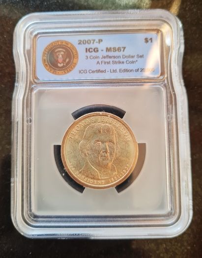 MS67 2007-P Thomas Jefferson  Presidential Dollar ICG US Mint