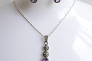 Vintage 925 Sterling Silver Amethyst and Marcasite Necklace and Earring Set