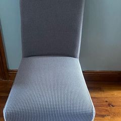 dining chairs dark brown leather with grey removable covers x 6 all in great condition