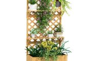 52L Wooden Planter, with Trellis and Shelves Natural Finish