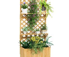 52L Wooden Planter, with Trellis and Shelves Natural Finish