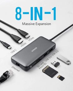 USB-C Hub, 8-in-1 USB C Dock, Dual 4K HDMI USB C to USB Adapter, 100W Power Delivery, SD Card Reader