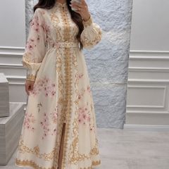 Elegant Ivory Floral Kaftan Dress
