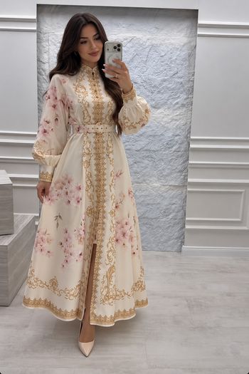 Elegant Ivory Floral Kaftan Dress