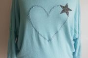 Carla Giannini Women's Angora Mix Top With Heart &amp; Stars New With Tag Turquoise