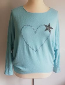 Carla Giannini Women's Angora Mix Top With Heart & Stars New With Tag Turquoise